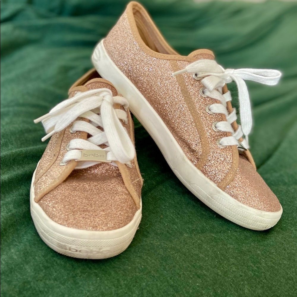 Bebe rose gold pink glitter sneakers